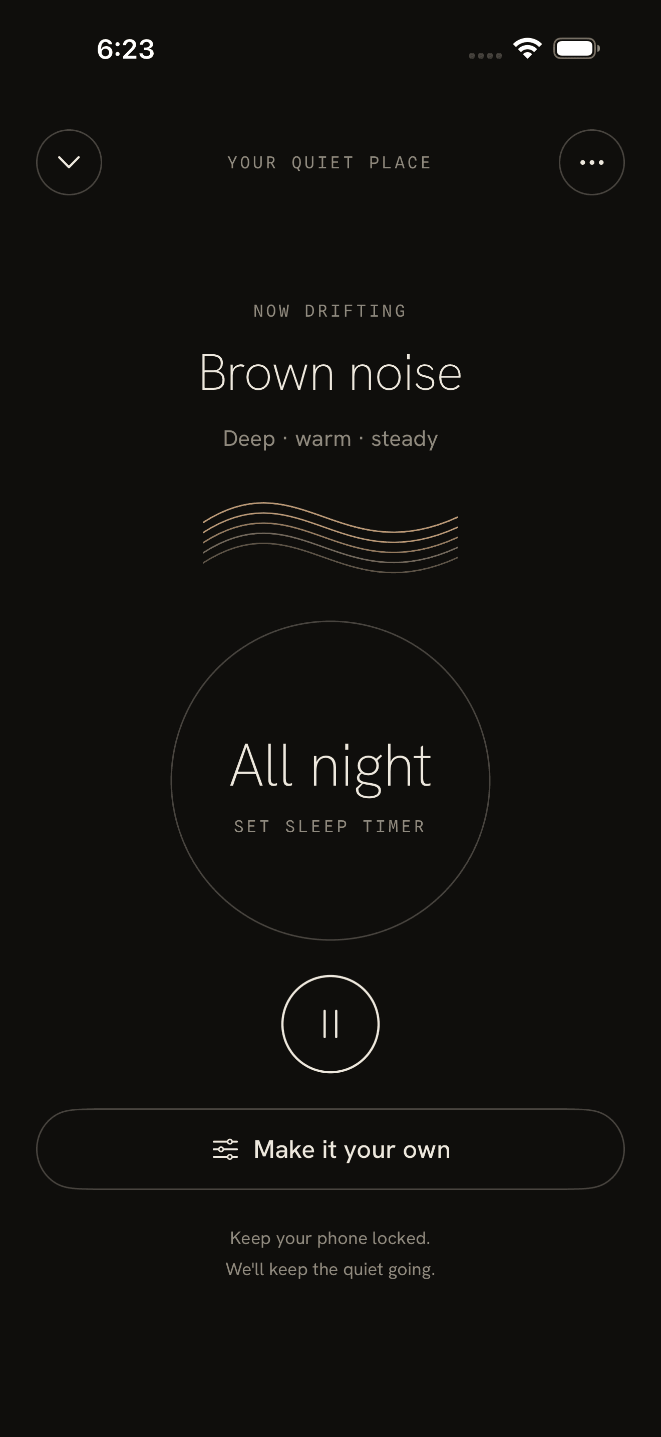 soothescape brown noise player in dark mode